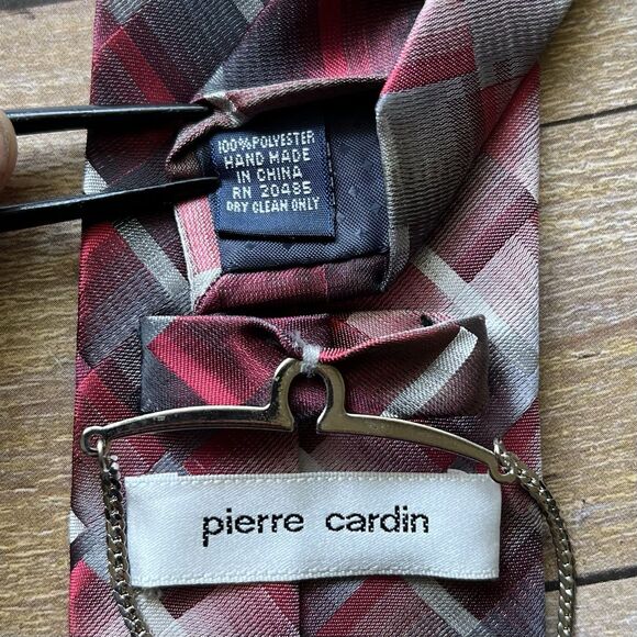 Pierre Cardin One Size Mens Tie Red & Silver  58”x 3” - Picture 8 of 13